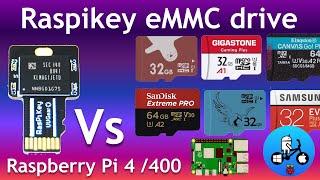 Raspikey eMMC drive Vs 14 SD cards. Raspberry Pi 4