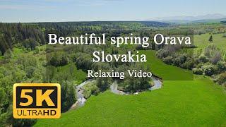 5K Beautiful spring Orava - Slovakia landscape with relaxing music.  Relaxing drone video UHD