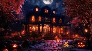 Cozy Autumn Haunted House with Fire Sounds & crunchy leaves  Halloween Ambience