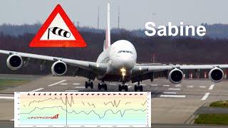 Neue Kurzversion - Sturm Sabine am Düsseldorfer Flughafen mit Böen bis zu 115 km/h (65 Knoten)