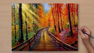 How to Draw Beautiful Autumn Forest / Acrylic Painting / STEP BY STEP #73