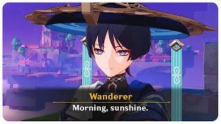 Wanderer Says "Morning Sunshine" to Traveler | Genshin Impact