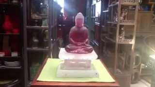 Chinese Crystal Glass Liuli Pink Buddha Statue with Stand vs647