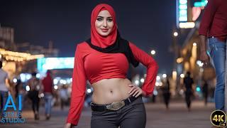 4K AI Art Lookbook Video of Arabian AI Girl ｜ Sexy Arabian AI Beauty in Hijab and Red Shirt