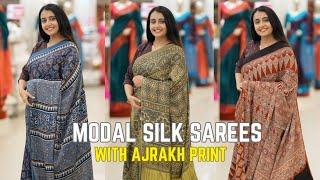 Indulge In The Beauty Of Finest Modal Silk Sarees Featuring Ajrakh Prints