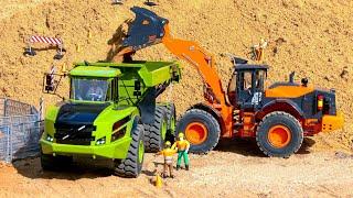 GREAT RC HITACHI ZW370 HYDRAULIC WHEEL LOADER, RC DUMPER VOLVO A40G DUMP TRUCK WORK HARD!!