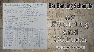 Bar Bending Schedule (BBS) of footing and column | How to make bar bending schedule