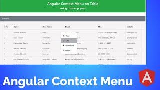Custom Context menu In Angular | Angular | Create Context menu In Angular | Angular Tutorial