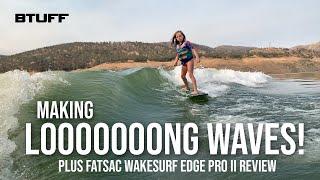 Making a LONG wake surf wave plus review of FatSac WakeSurf Edge Pro 2. 2008 Malibu VLX used