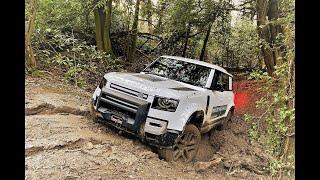 Defender Off-Road and On-Road Test Drive at Land Rover Experience Eastnor Great Britain.