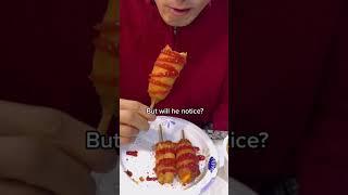 FEEDING MY DAD FAKE CORN DOGS WITHOUT TELLING HIM... #shorts #mukbang #food