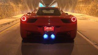 LOUDEST Ferrari 458 in the world!! Headphone users beware!!! INSANE TUNNEL ACCELERATIONS!