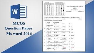 How to Create Multiple Choice Question paper | MCQS for Optical mark reader in ms word 2016