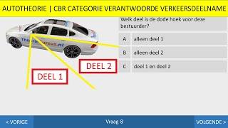 Autotheorie - Inzichtvragen - Parkeren - Snelheid - Slaag in 1 keer - Dode hoek - Spoorvorming