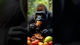 Gorilla Tastes Crispy Potato Pancakes!#wildwonders #cute #explorenature #monkey #gorilla