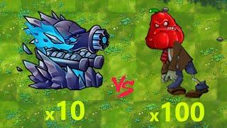 PvZ Fusion - 10 Ultimate Gatling Turrets use 55 different bullets vs 100 Hot Squash Zombies?