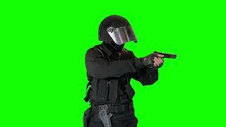 [4K] Armed Police Officer - Green Screen