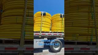 Securement on 7 Pallets of coiled yellow pipe. #flatbedgang #loadsecurement #hmdtrucking