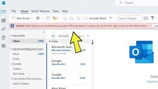 Outlook : Most features are disabled because your Office product is inactive
