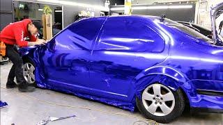 Gloss Blue Chrome Vinyl Wrapped Volkswagen Jetta Time Lapse