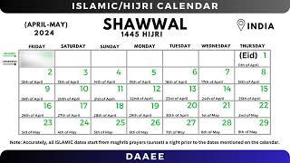  Shawwal 2024 - India : Islamic/Hijri Calendar (corrected) - 1445