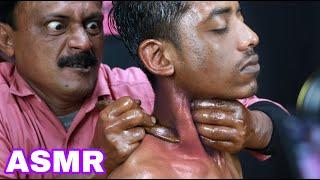 Big Eyes Barber Doing Neck Massage ASMR | Heavy Oil Head Neck Ear Massage ASMR | Cracking Massage