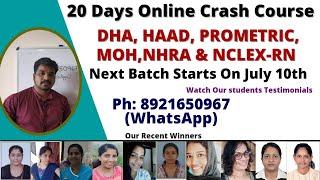 20 Days Online Crash Course for DHA, HAAD, MOH, PROMETRIC, N-CLEX RN, NIMHANS etc.
