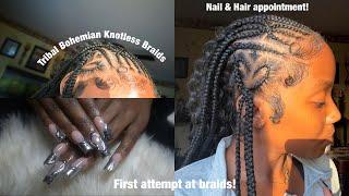 Come to my nail & hair appointment with me! First time trying braids !!