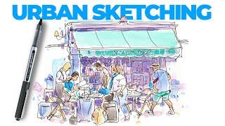 Expressive URBAN SKETCHING line & wash tutorial