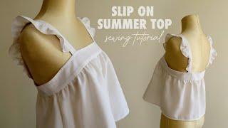 Easy Slip On Cotton/Linen Summer Top DIY | How to sew sleeveless ruffle top