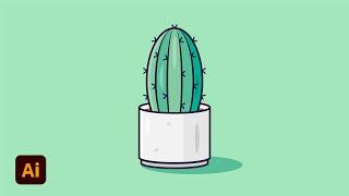 How to draw flat design Cactus in Adobe Illustrator - REAL TIME PROCESS