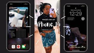 unboxing NEW purple iPhone 14 | what's on my iphone *ios 16 updates*