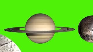 3D model Saturn planet and moons flyby green screen movie