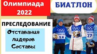 Биатлон. Олимпийские игры 2022. Преследование. Мужчины. Отставание лидеров и сборной.