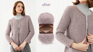 Modern Hairpin Lace Cardigan with Alize Angora Gold Simli