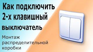 Как подключить 2-х клавишный выключатель. Монтаж схемы с двумя лампами. Двухклавишный выключатель.