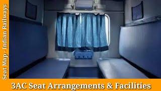 Third AC (3AC) Seats Layout of Train Coach, Coach Interiors,Indian Railway, Facilities