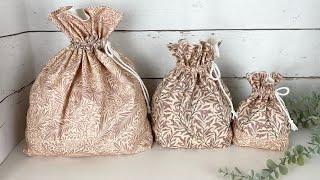 Sew a lined, drawstring bags-3 sizes. How to add a drawstring channel. Reusable gift bags