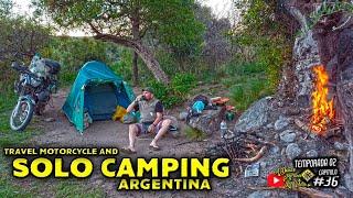 SOLO Camping in Argentina Sound of camping Relaxing Campfire cooking Motorcycle