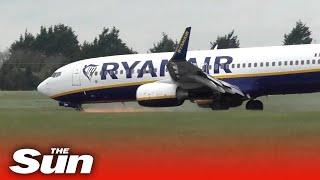 SPARKS shoot from Ryanair plane as it lands at Dublin airport