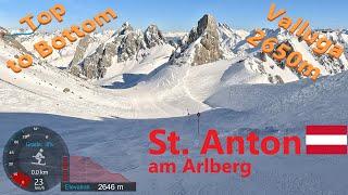 [4K] Skiing St. Anton am Arlberg, Valluga I 2650m Full Top to Bottom Back to Stuben, GoPro HERO11