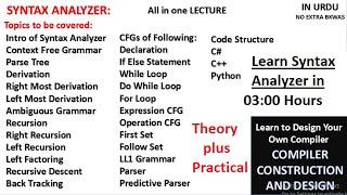 Complete Syntax Analyzer | Theory | Code Structure C# C++ Source Code | All in one lecture | Hindi