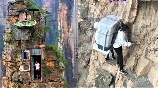 Villagers living on cliffs | Most dangerous cliff way to the village | Chinese Cliff Village