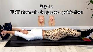 Day 1:Flat Stomach, deep core and pelvic floor 7 day workout challenge for women / moms.Kimmyfitness