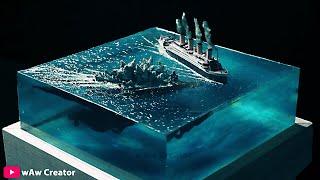 Iceberg Godzilla Took Down Titanic Diorama / Resin Art / Waw Creator