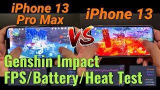 iPhone 13 vs iPhone 13 Pro Max Genshin Impact Gaming Test | FPS Battery Temperature