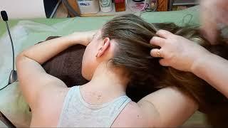Массаж шеи,плеч,головы,волос сидя.Снимаю сильный стресс и напряжение.АСМР. #asmrheadmassage