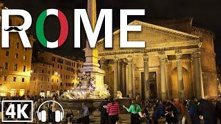 Night Walk 4K Tour Rome, Italy | Street Views and City Sounds