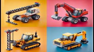 Build LEGO Construction Vehicles: Crane, Forklift, Driller,...