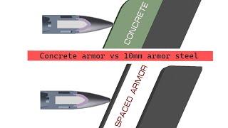 10mm Armor Plate vs 160mm Concrete ft. tungsten carbide penetrator | Armor Penetration Simulation